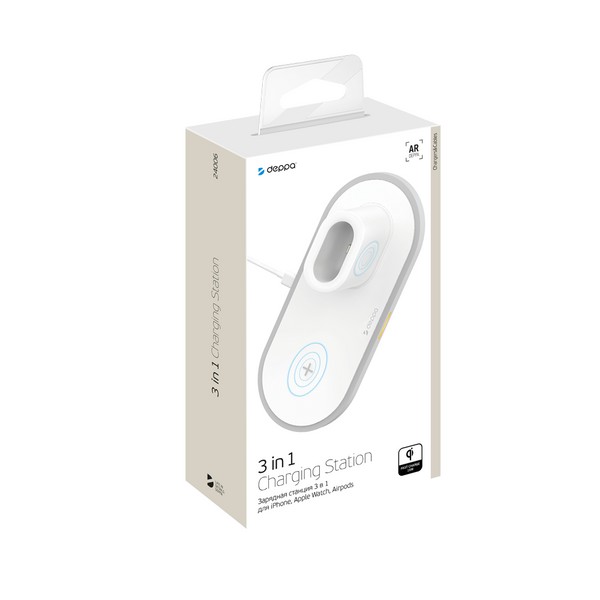 Беспроводное зарядное устройство Deppa 3в1 (D-24006) для Apple iPhone/ Watch (1-5ser)/ Air Pods 15W Белый