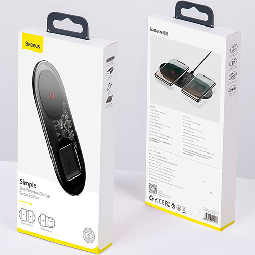 Беспроводное зарядное устройство Baseus Simple 2in1 (15W) Wireless Charger прозрачное/чёрное