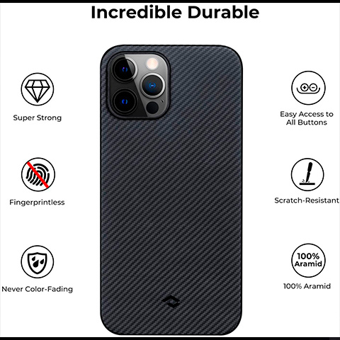 Кевларовый чехол Pitaka Air Case Twil для iPhone 12/12 Pro 6.1", черно-серый