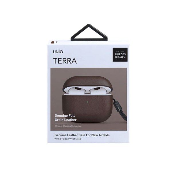 Кожаный чехол Uniq Terra Genuine Leather для AirPods 3 коричневый