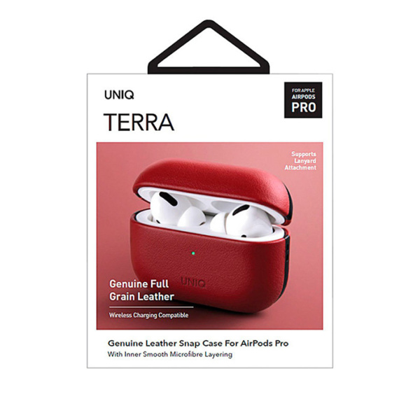 Кожаный чехол Uniq Terra Genuine Leather для AirPods Pro красный