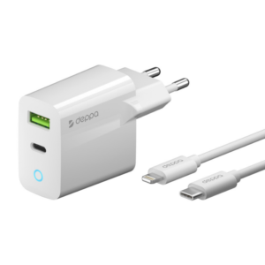 Сетевое зарядное устройство Deppa USB-C, USB, 20W, кабель USB-C Lightning (MFI), 1.2м
