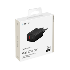 Сетевое зарядное устройство Deppa Power Delivery QC 3.0 30Вт USB A + Type-C, черное