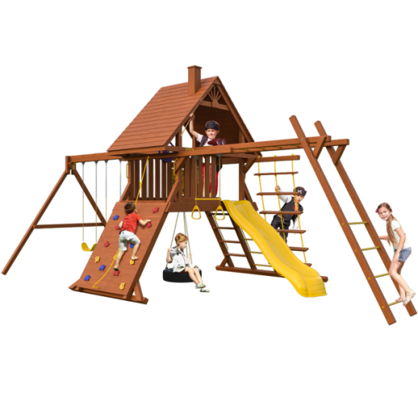 Детский игровой комплекс New Sunrise "Зарница с деревянной крышей + рукоход"