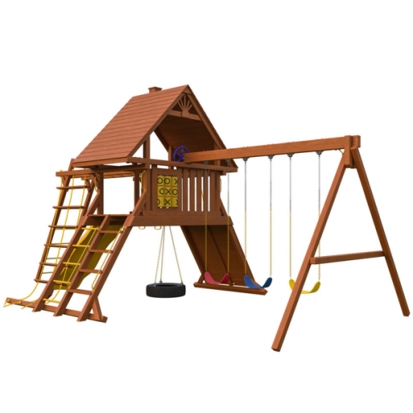 Детский игровой комплекс New Sunrise "Зарница с деревянной крышей + рукоход"