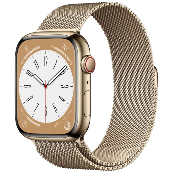 Часы Apple Watch Series 8 GPS + Cellular 45 мм, нержавеющая сталь золото, миланский браслет золотой