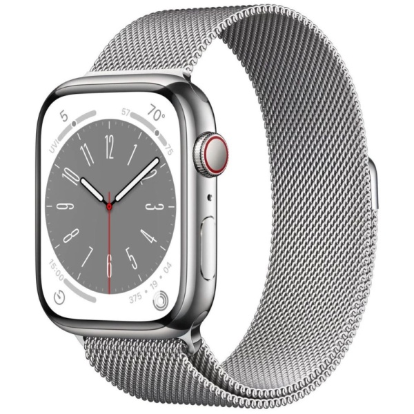 Часы Apple Watch Series 8 GPS + Cellular 45 мм, нержавеющая сталь серебро, миланский браслет серебристый