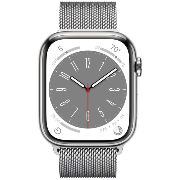 Часы Apple Watch Series 8 GPS + Cellular 41 мм, нержавеющая сталь серебро, миланский браслет серебристый